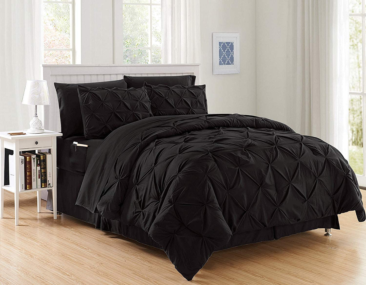Luxury 8pcs Bed-in-a-Bag Silky Soft Comforter Set Double Sided Pockets