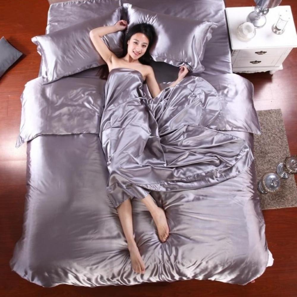 Pure Satin Silk Duvet Cover Double-Sided 4 pcs Set | Anna's Linens