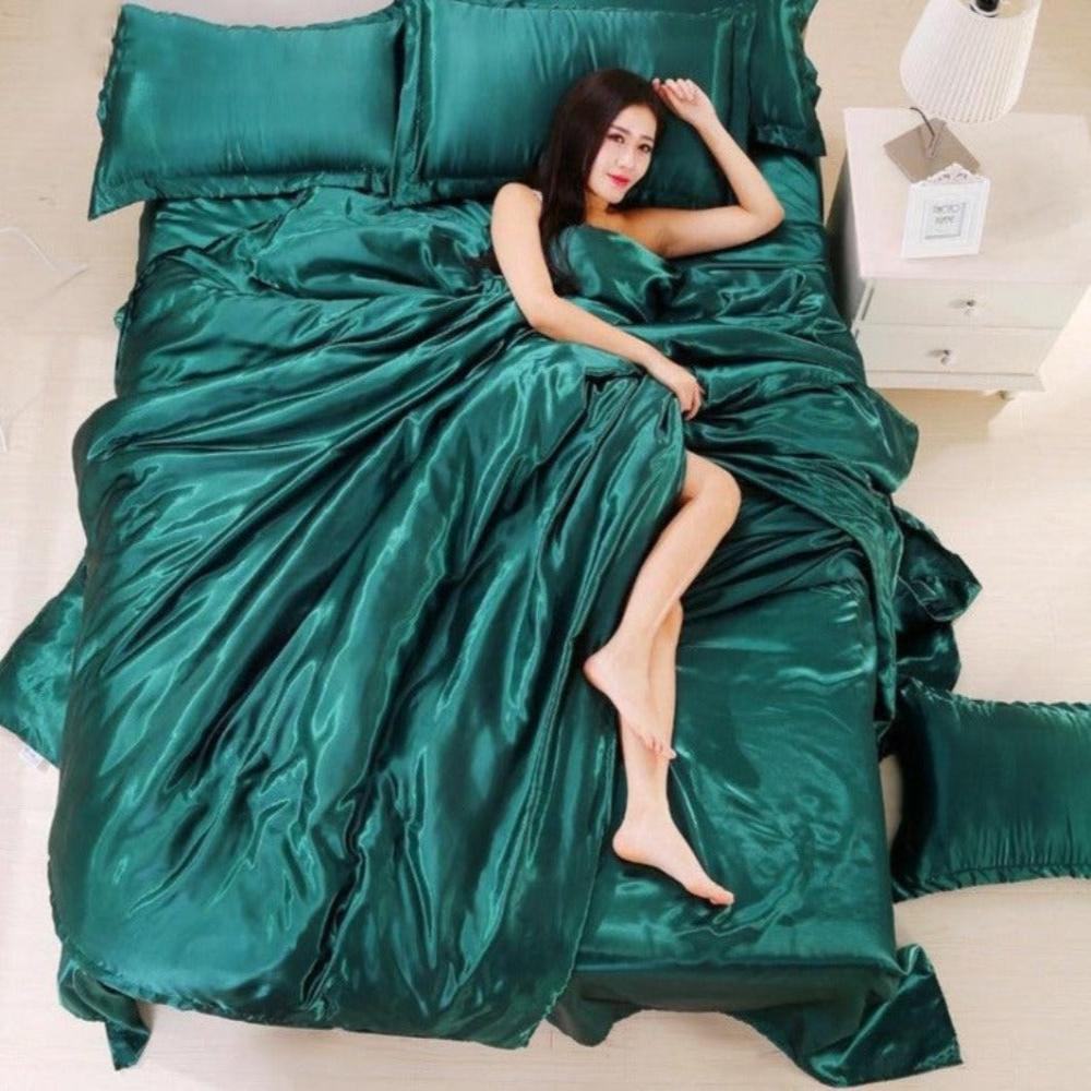 Pure Satin Silk Duvet Cover Double-Sided 4 pcs Set | Anna's Linens