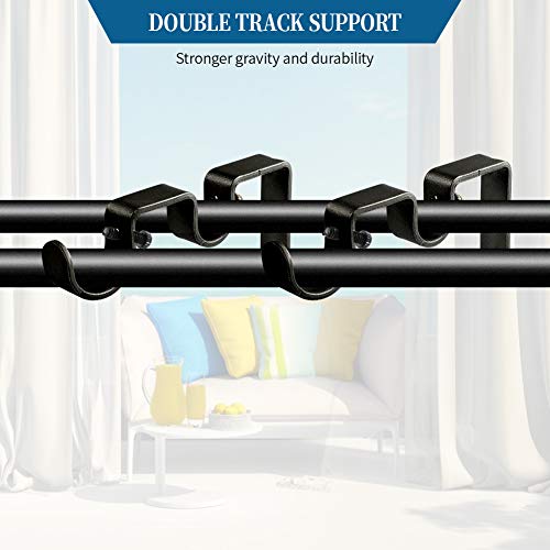 Heavy Duty Curtain Rod Brackets Double Rod Holders Double Curtain Rod Brackets 1" and 5/8" Inch Rod Set of 2 Black / - Anna's Linens Store
