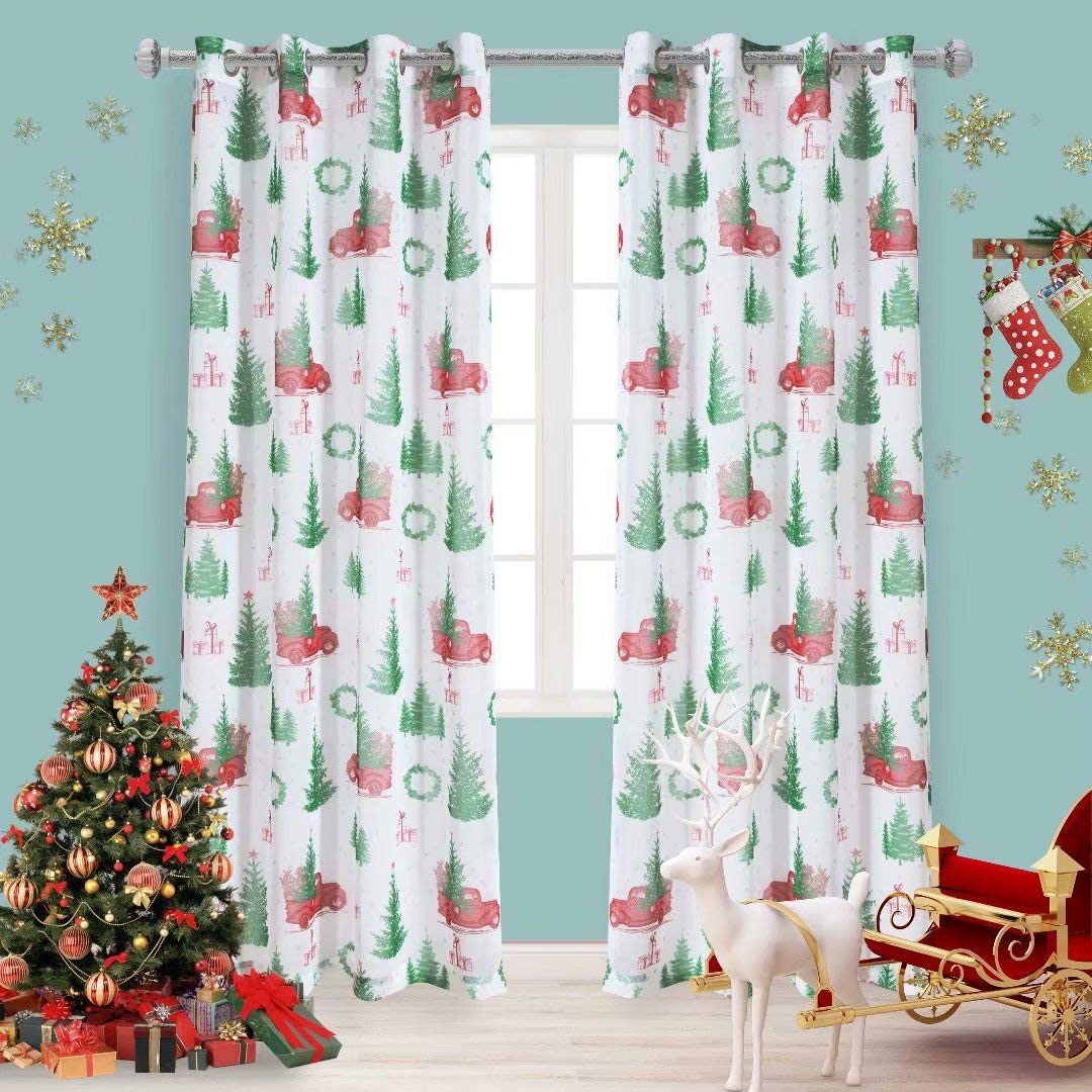 Christmas Faux Linen Sheer Curtains Light Filtering Grommet. Set of 2 Panels - Anna's Linens