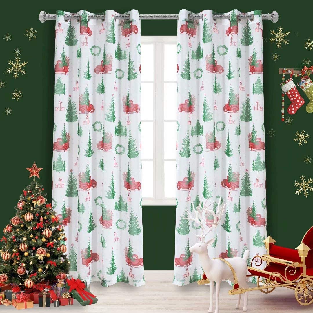 Christmas Faux Linen Sheer Curtains Light Filtering Grommet. Set of 2 Panels - Anna's Linens
