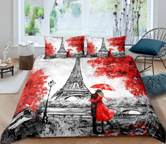 Eiffel Tower Duvet Cover Bedding Set Comforter Cover Set Soft Zipper Ties - Anna's Linens