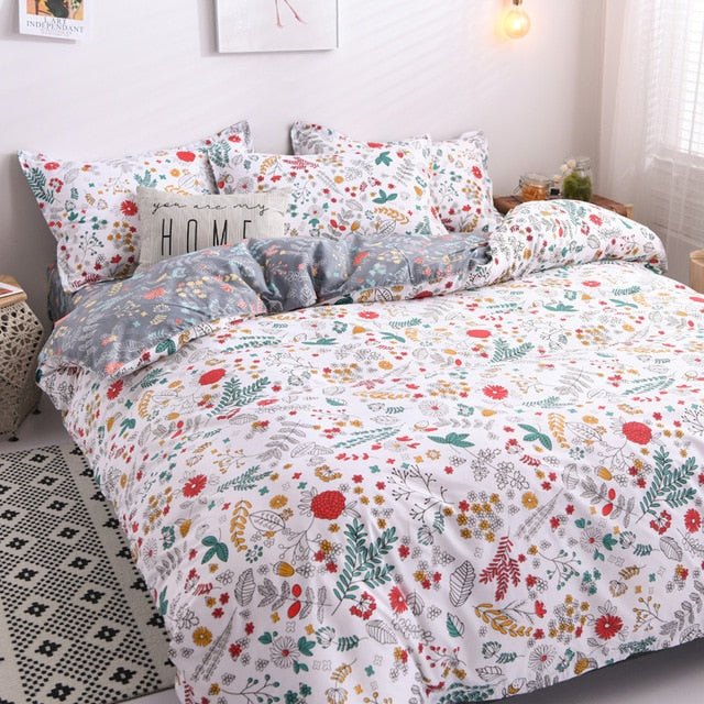 Flower Duvet Cover Bedding Set Peach Daisy Pastoral style Flat Bed Sheet - Anna's Linens