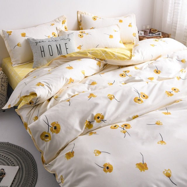 Flower Duvet Cover Bedding Set Peach Daisy Pastoral style Flat Bed Sheet - Anna's Linens