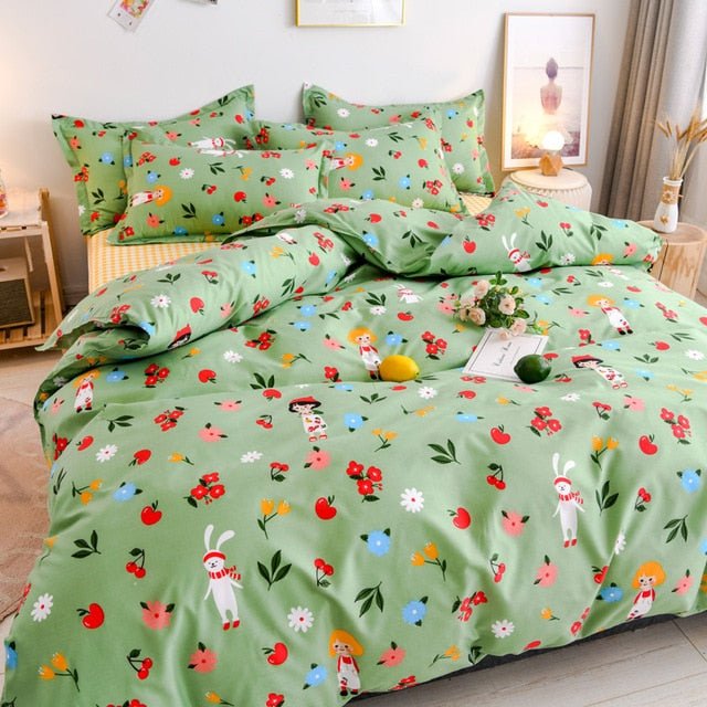 Flower Duvet Cover Bedding Set Peach Daisy Pastoral style Flat Bed Sheet - Anna's Linens