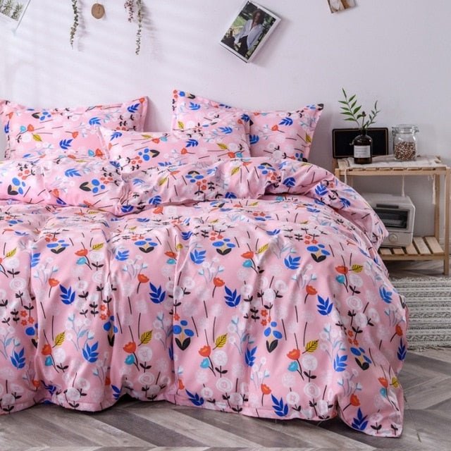 Flower Duvet Cover Bedding Set Peach Daisy Pastoral style Flat Bed Sheet - Anna's Linens