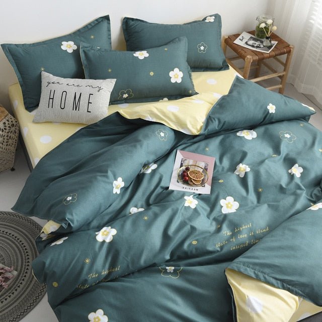 Flower Duvet Cover Bedding Set Peach Daisy Pastoral style Flat Bed Sheet - Anna's Linens