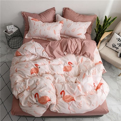 Flower Duvet Cover Bedding Set Peach Daisy Pastoral style Flat Bed Sheet - Anna's Linens