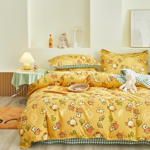 Flower Duvet Cover Bedding Set Peach Daisy Pastoral style Flat Bed Sheet - Anna's Linens