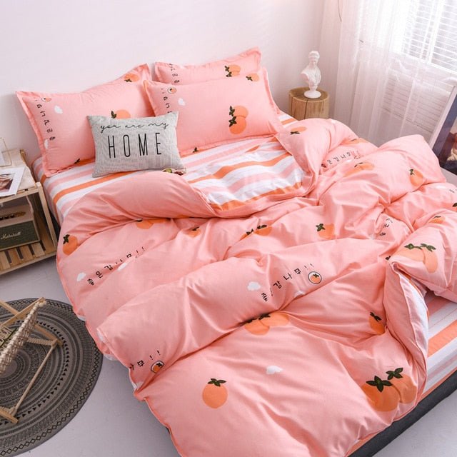 Flower Duvet Cover Bedding Set Peach Daisy Pastoral style Flat Bed Sheet - Anna's Linens