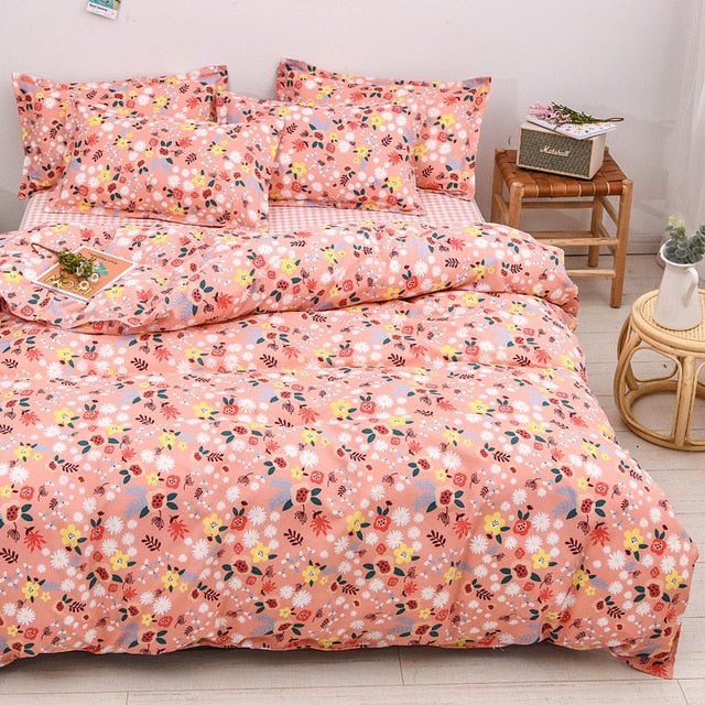 Flower Duvet Cover Bedding Set Peach Daisy Pastoral style Flat Bed Sheet - Anna's Linens
