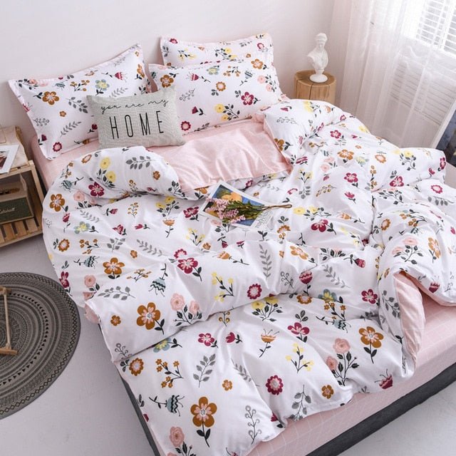 Flower Duvet Cover Bedding Set Peach Daisy Pastoral style Flat Bed Sheet - Anna's Linens