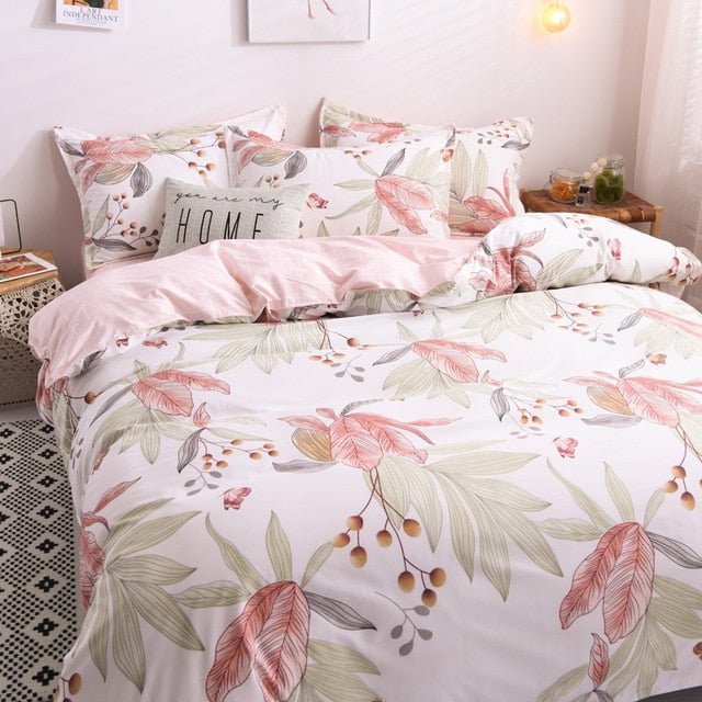 Flower Duvet Cover Bedding Set Peach Daisy Pastoral style Flat Bed Sheet - Anna's Linens