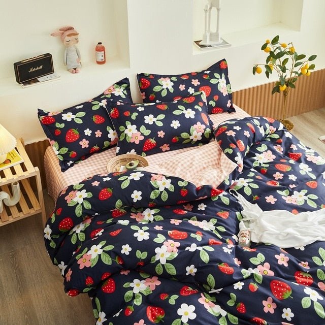 Flower Duvet Cover Bedding Set Peach Daisy Pastoral style Flat Bed Sheet - Anna's Linens