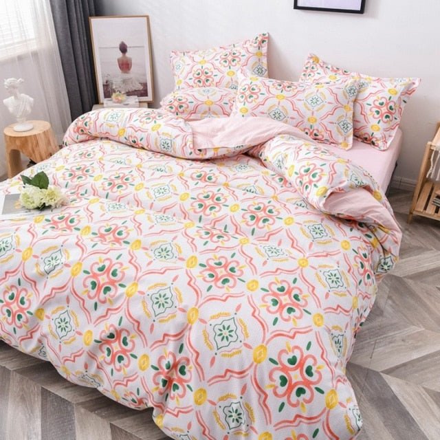 Flower Duvet Cover Bedding Set Peach Daisy Pastoral style Flat Bed Sheet - Anna's Linens