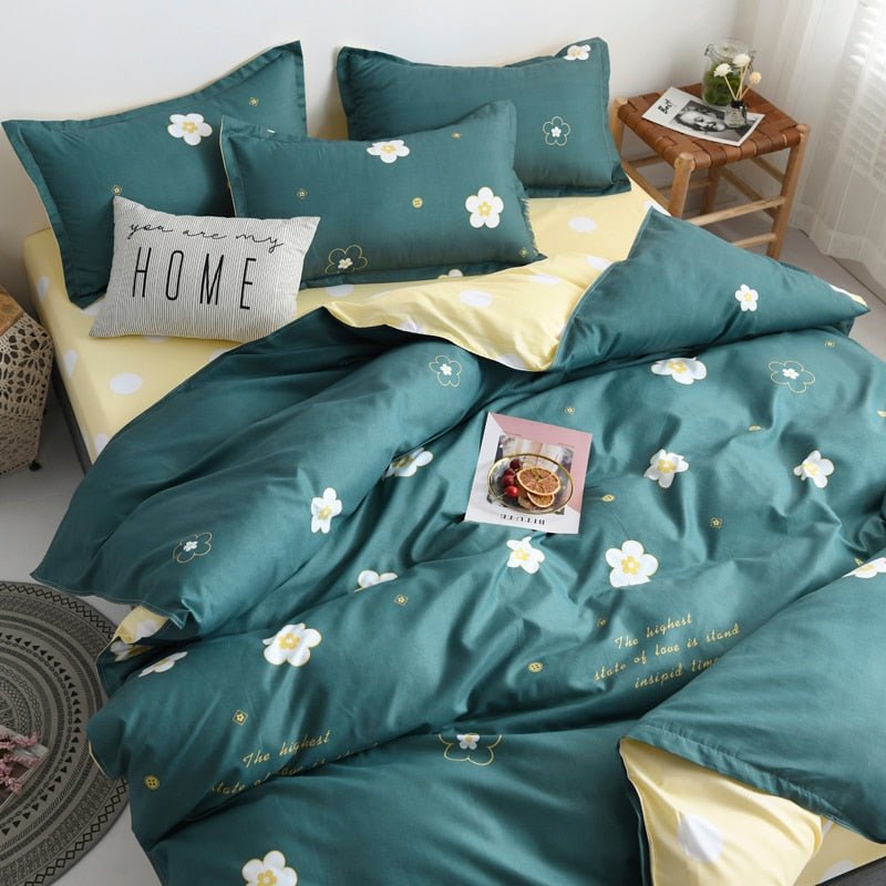 Flower Duvet Cover Bedding Set Peach Daisy Pastoral style Flat Bed Sheet - Anna's Linens
