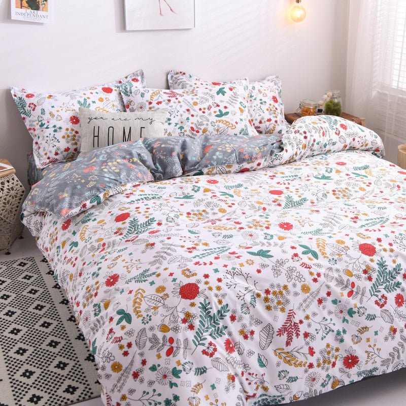 Flower Duvet Cover Bedding Set Peach Daisy Pastoral style Flat Bed Sheet - Anna's Linens