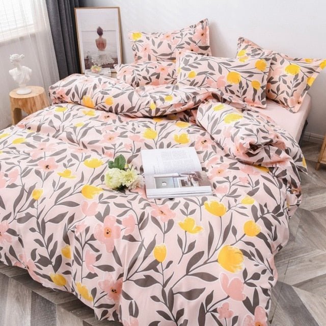 Flower Duvet Cover Bedding Set Peach Daisy Pastoral style Flat Bed Sheet - Anna's Linens