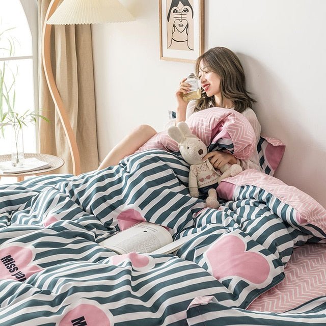 Flower Duvet Cover Bedding Set Peach Daisy Pastoral style Flat Bed Sheet - Anna's Linens