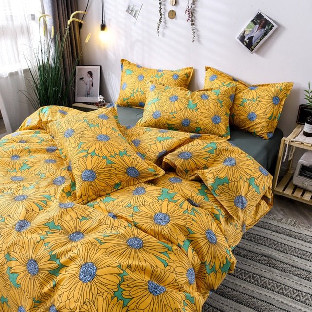 Flower Duvet Cover Bedding Set Peach Daisy Pastoral style Flat Bed Sheet - Anna's Linens