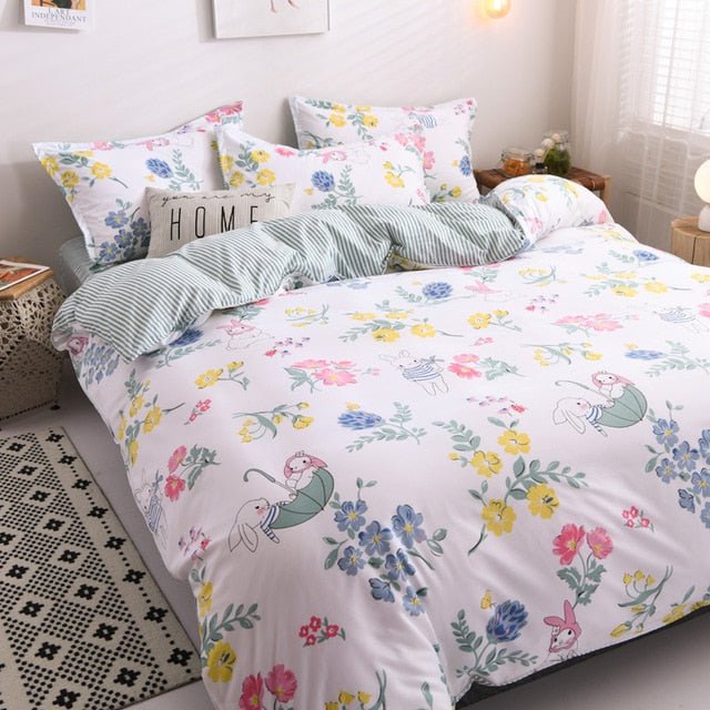 Flower Duvet Cover Bedding Set Peach Daisy Pastoral style Flat Bed Sheet - Anna's Linens