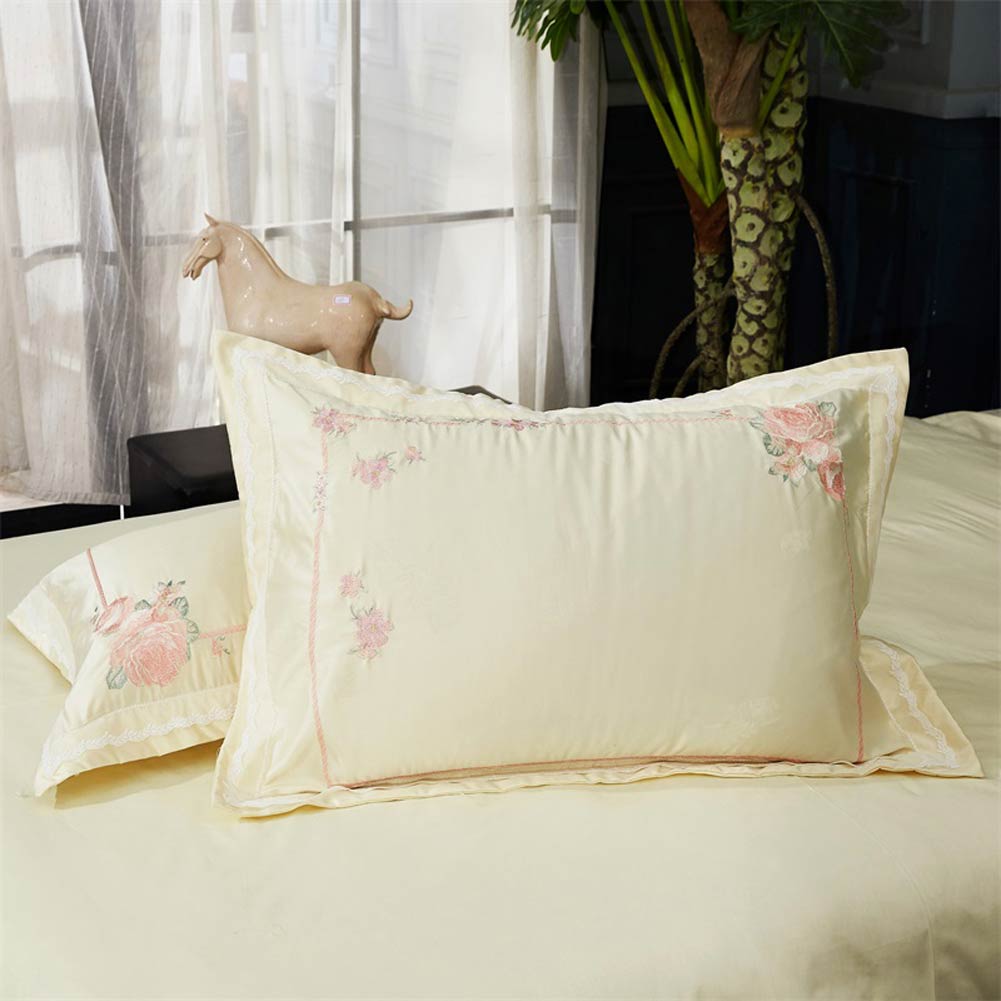Flowers Light Yellow Silk Cotton Blend Jacquard Duvet Cover Set Pillow Shams - Anna's Linens