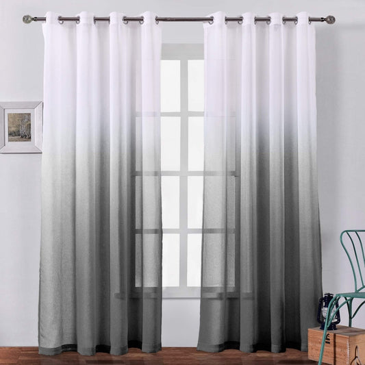 Linen Ombre Sheer Curtains Voile Grommet Semi Sheer Set of 2 - Anna's Linens