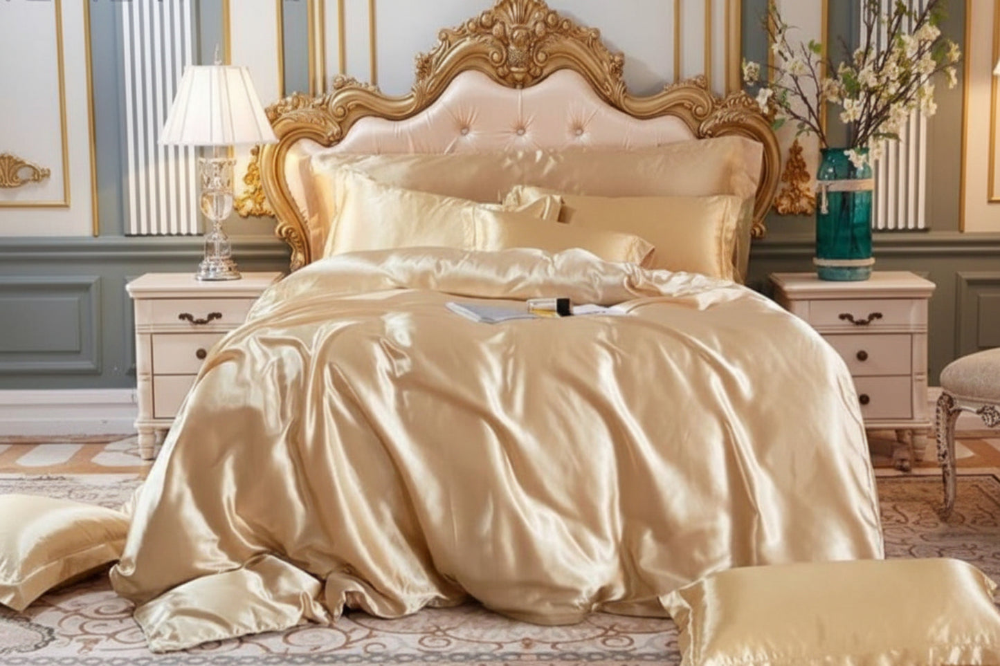 Luxury Satin Silk Duvet Cover 4 Pieces Set - Anna's Linens