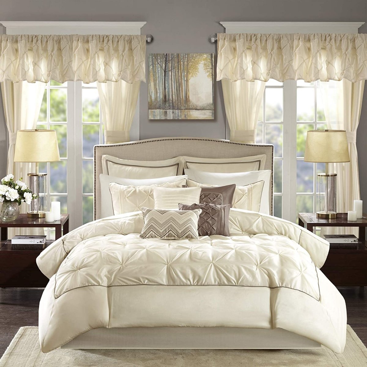 Master Bedroom 24 Piece Room - in - a - Bag Faux Silk Comforter Set Bedding Curtains Pillows - Anna's Linens