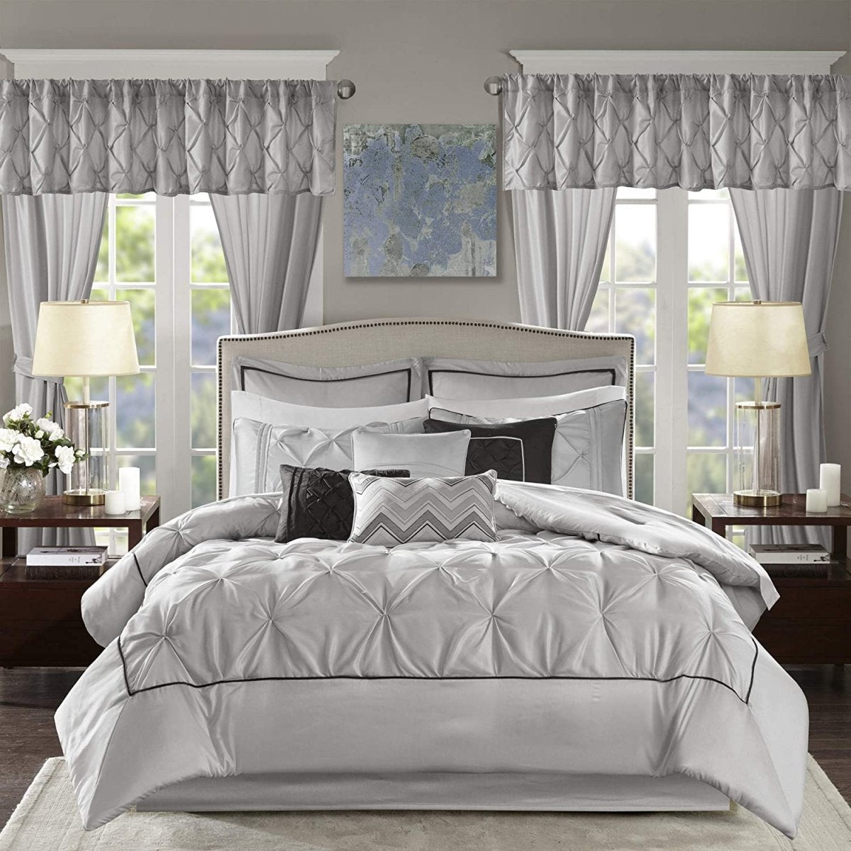 Master Bedroom 24 Piece Room - in - a - Bag Faux Silk Comforter Set Bedding Curtains Pillows - Anna's Linens