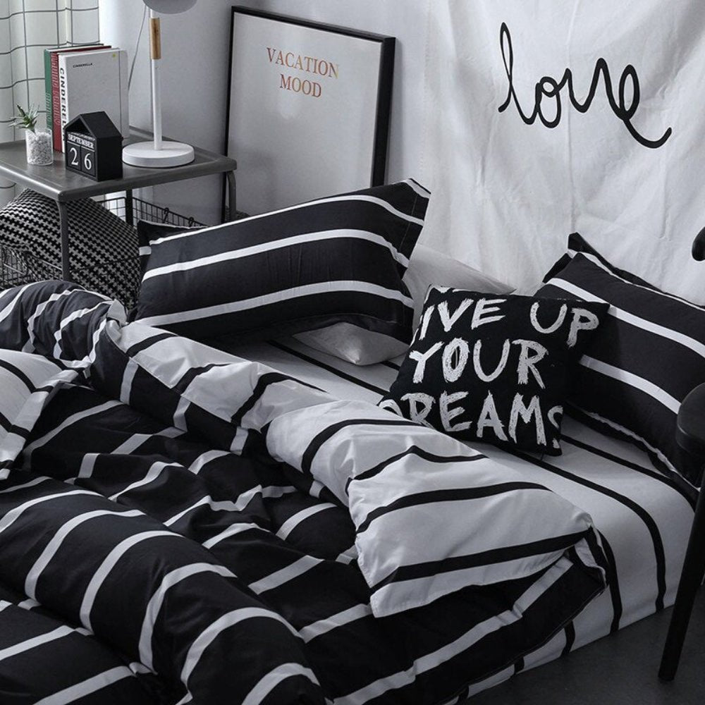 Monochromatic Stripes Duvet Cover Bedding Set - Anna's Linens