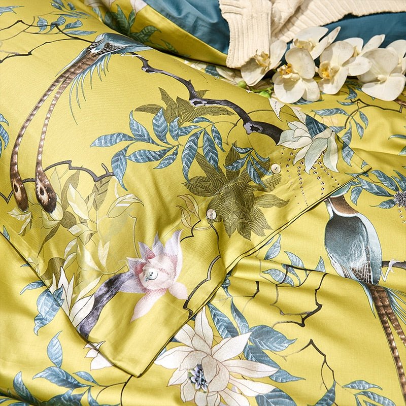 Silk Egyptian Cotton Birds Plant Duvet Cover Bedding Set Fitted sheet style - Anna's Linens