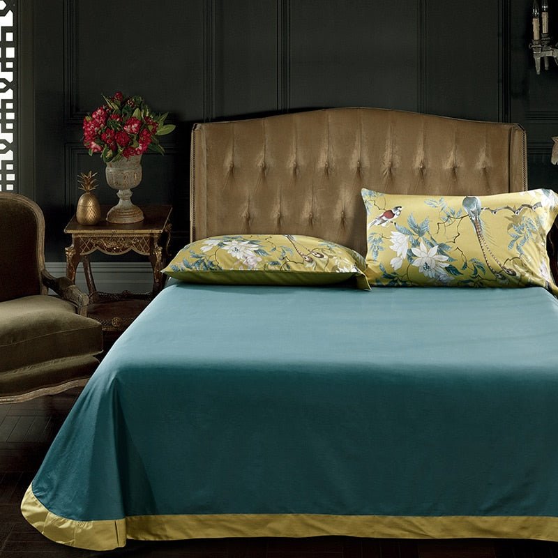 Silk Egyptian Cotton Birds Plant Duvet Cover Bedding Set Fitted sheet style - Anna's Linens
