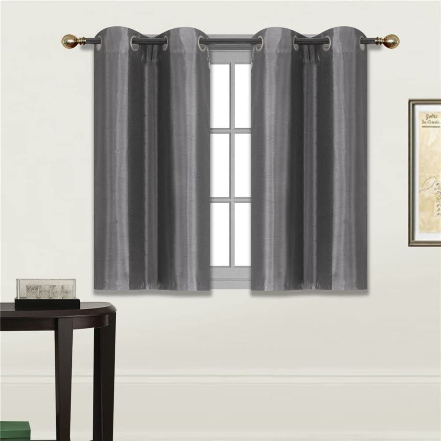 Small Window Short Curtain Faux Silk Semi Sheer Drapes 2 Panels Set - Anna's Linens