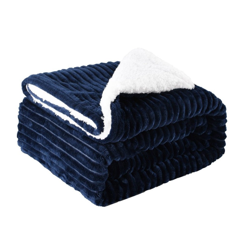Striped Light Flannel Thick Velvet Cashmere Double Blanket Bed Cover - Anna's Linens