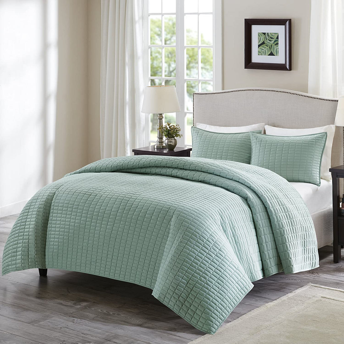 Side-by-side comparison of crisp percale and smooth cotton sheets on a bed — Anna's Linens