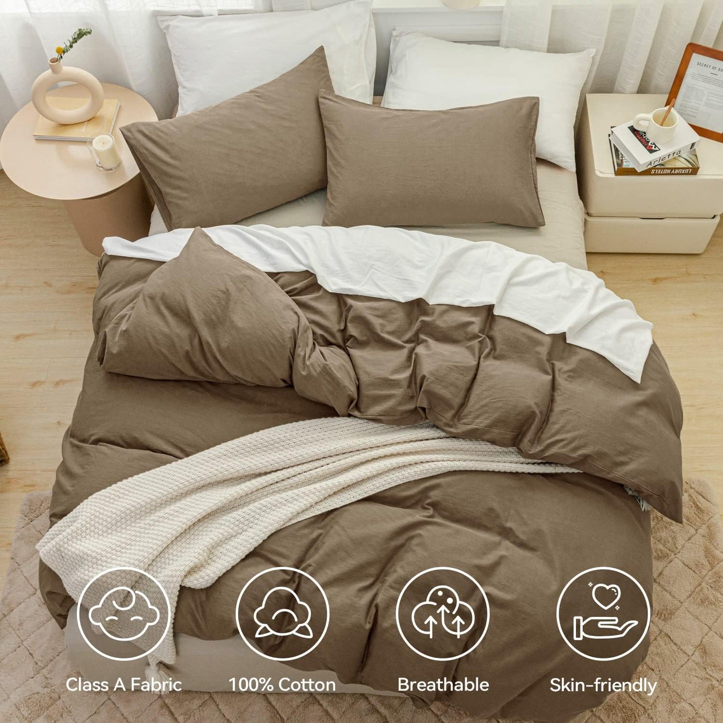 100% Washed Cotton Duvet Cover Set, 3 Pieces Ultra Soft Bedding Set - AnyLinen