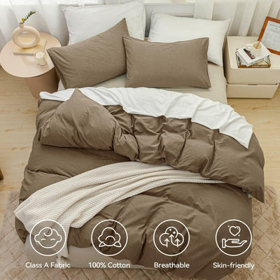 100% Washed Cotton Duvet Cover Set, 3 Pieces Ultra Soft Bedding Set - AnyLinen