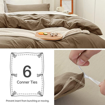100% Washed Cotton Duvet Cover Set, 3 Pieces Ultra Soft Bedding Set - AnyLinen