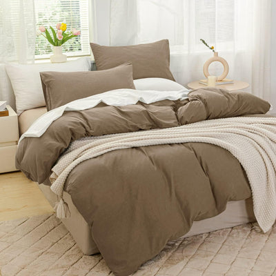 100% Washed Cotton Duvet Cover Set, 3 Pieces Ultra Soft Bedding Set - AnyLinen