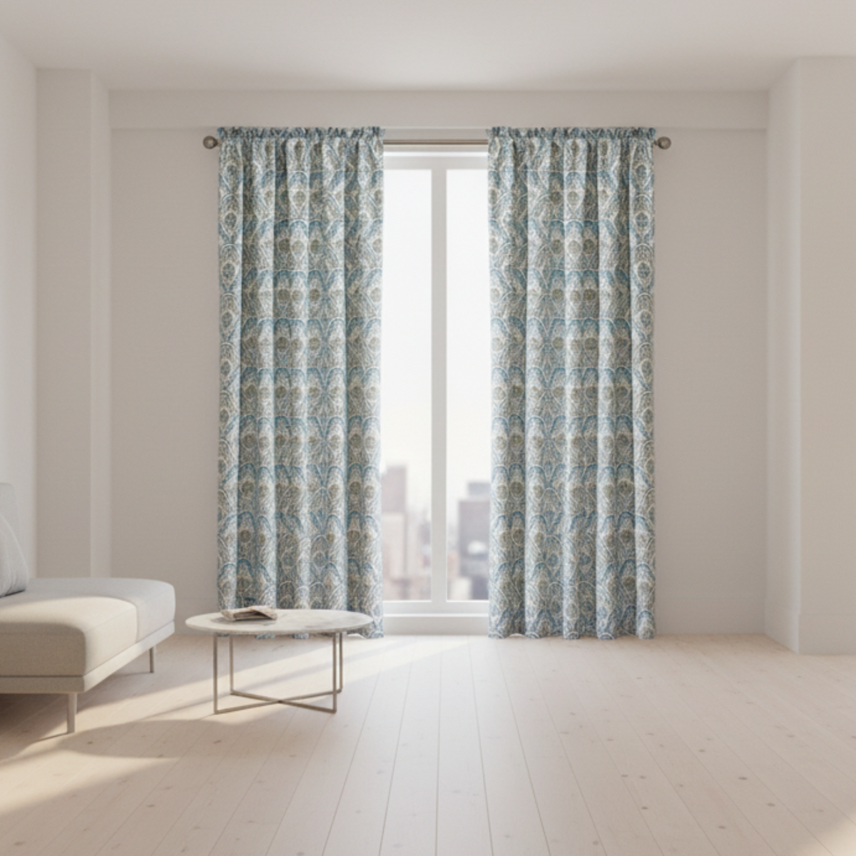2 Piece Printed Mini Tivoli Curtain Set Teal 60" x 84" - Anna's Linens
