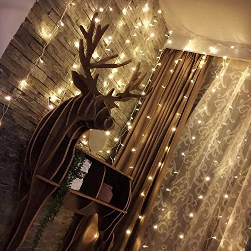 300 LED Warm White Window Curtain String Outdoor Indoor Wall Decorations - Anna's Linens