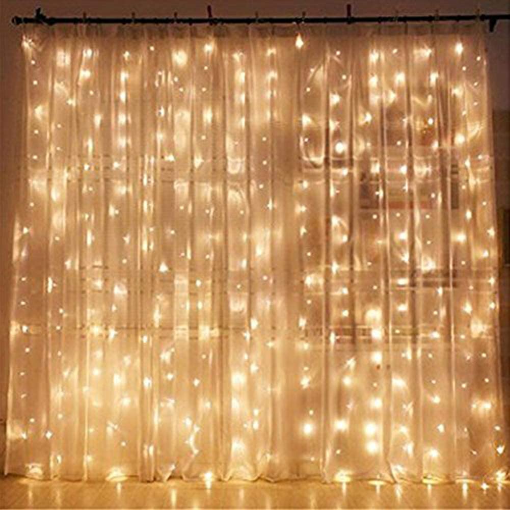 300 LED Warm White Window Curtain String Outdoor Indoor Wall Decorations - Anna's Linens
