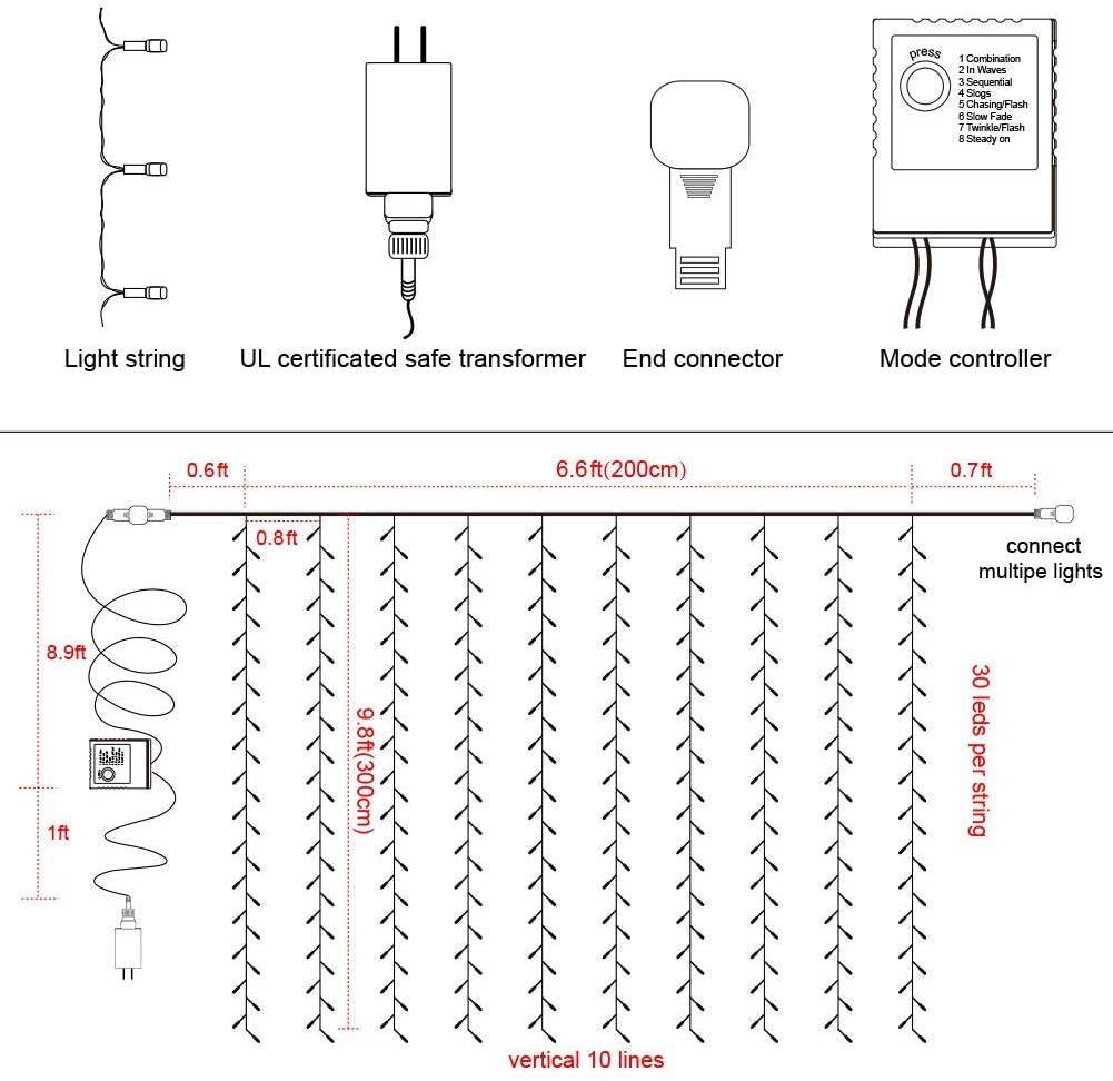 300 LED Warm White Window Curtain String Light | Anna's Linens