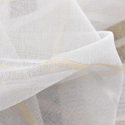 Rod Pocket Wave Stripe Curtain Tulle 2 Panels - Anna's Linens Store