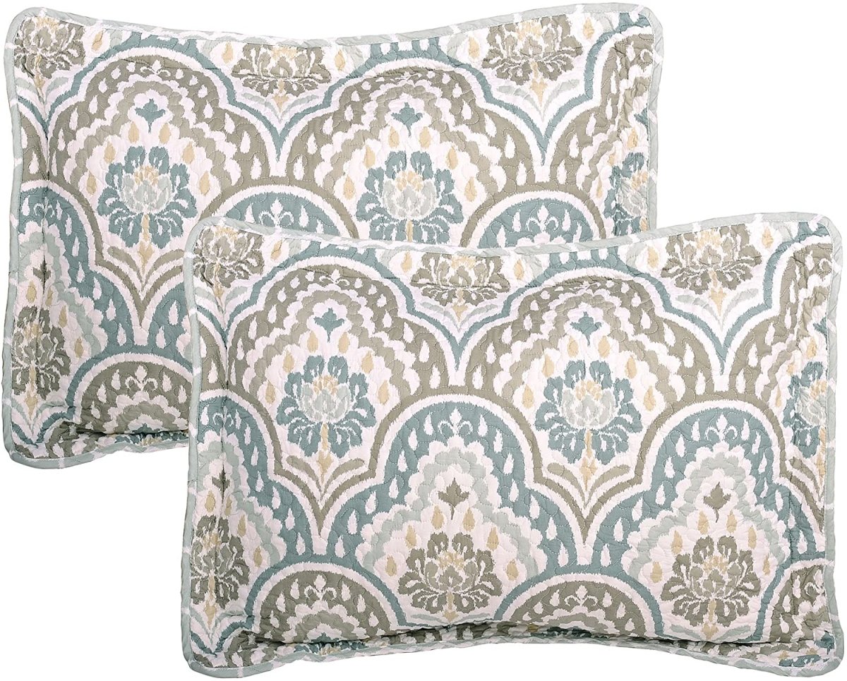 5 Piece Teal Aqua Bed Coverlet Filled Embroidery Bedding Set - Anna's Linens