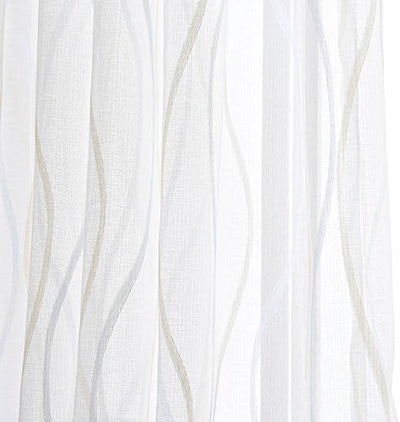 Rod Pocket Wave Stripe Curtain Tulle 2 Panels - Anna's Linens Store