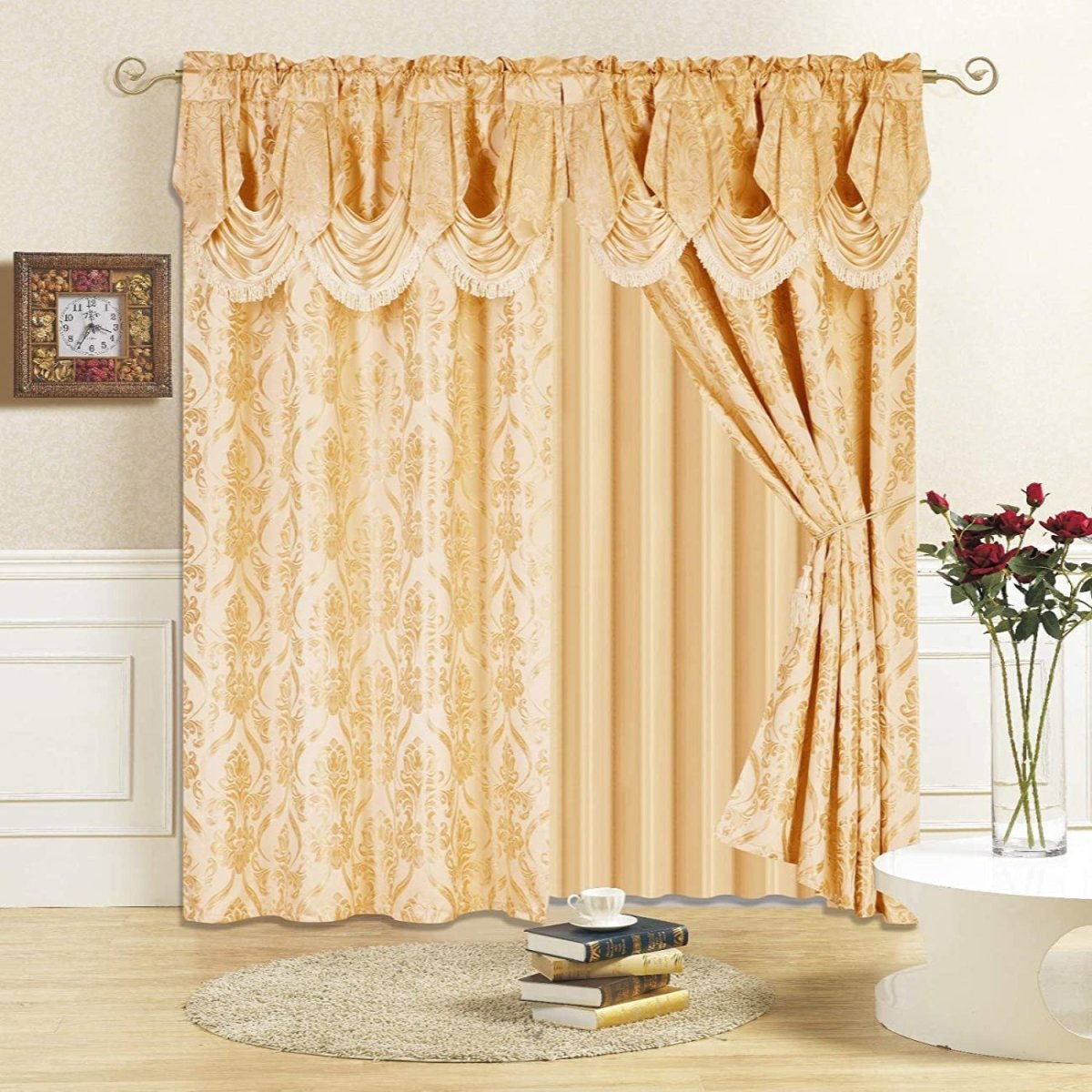 6 pcs Drapes Set Valance Sheer 2 Tie Backs - Anna's Linens