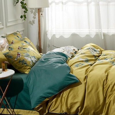 Floral Silky Cotton Bird Flower Pattern Luxury Comforter Cover Set - Anna's Linens Store